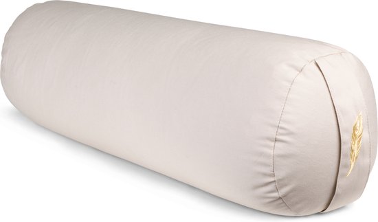 MindBaas - Yoga Bolster - Eco - Crème - Dubbel Gestikt - 60 x 20 cm (lengte x diameter) - Yoga Kussen van MindBaas