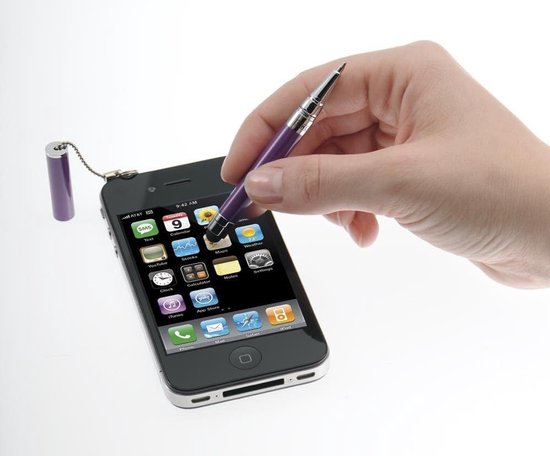 Mini-balpen i-Charm zwart, D1-standaardvulling, blauwe inkt, stylus tip, insteekbaar op hoofdtelefoonaansluiting