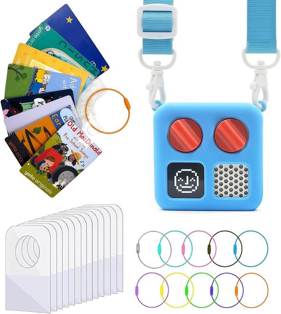 Mini Silicone Hoes met Kaarthouder voor Yoto Kaarten, Beschermende Jacket met Schouderband en 50 Tabs voor Yoto Mini Speler, Lichtblauw en Duurzaam