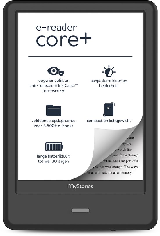 MyStories E-reader Core+ - 6 inch touchscreen E Ink - Tot 68GB opslag voor 3.500 ebooks - Schermverlichting - E-book reader - Zwart - Niet compatibel met Kobo Plus abonnement van MyStories