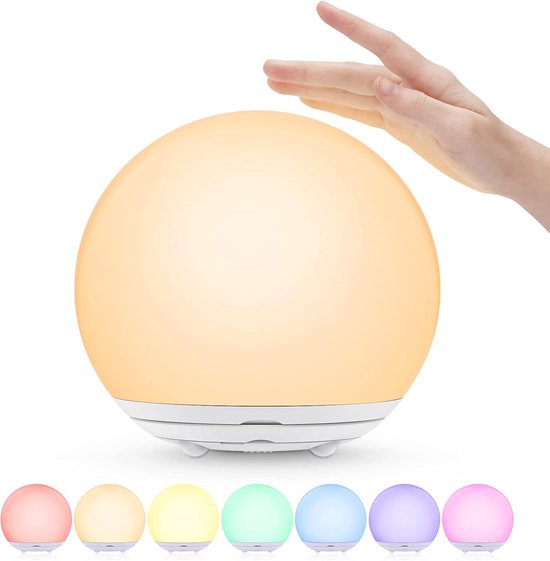 Nachtlampje voor kinderen, USB-oplaadbaar bedlampje, nachtlampje voor baby's met traploos dimbaar warm licht en 7-kleuren licht, aanraakschakelaar voor in de slaapkamer en timer. van Merkloos