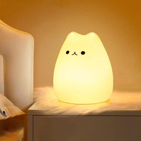 Nachtlampje voor kinderen/baby's, 7-kleurige kawaii kat, oplaadbaar led-nachtlampje, bedlamp met timerfunctie, siliconen, touchscreen cadeau voor meisjes van Afunso