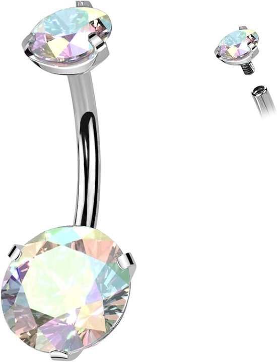 Navelpiercing banaan 1 stuk van 316L chirurgisch staal met kristal, lengte 8/10/12 mm