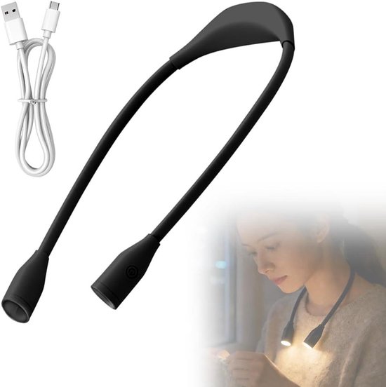 Nek Leeslamp - Boeklamp LED - Lezen in Bed - 3 Kleuren Continu - Verstelbare Arm - Zwart