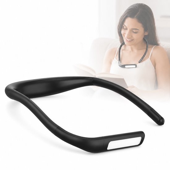 Neklamp - Nekleeslamp - Leeslamp voor in Bed - Oplaadbaar - 3 Lichtkleuren - Traploos Dimbaar - 250° Draaibare Lampkop - 1800mAh - Handsfree Leeslamp voor Lezen, Haken en Breien - Zwart