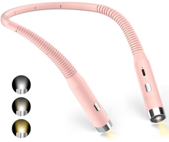Nekleeslamp, USB-oplaadbaar, 3 helderheidsniveaus instelbaar, leeslamp voor op bed, geschikt voor reizen, breien en kamperen (roze) van ACELEY