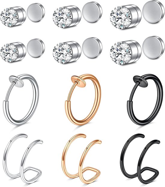 Neppiercing van chirurgisch staal, nep neuspiercing, fake helix, tragus, fake labret, stud, niet geperforeerd, sieraad voor vrouwen en mannen, Metaal