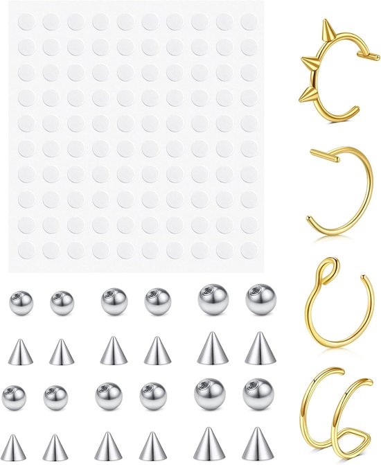 neuspiercing, fake wenkbrauwpiercing, fake lippiercing, labret-piercing, fake slangenbeten, fake piercing, neus met 100 stuks stickers, non-piercing, lichaamssieraad