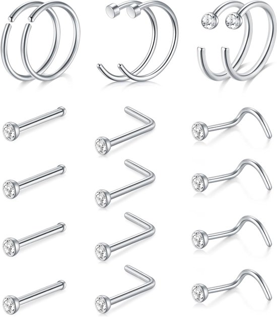 Neuspiercing, hypoallergeen, roestvrij staal, L-vormige neuspiercing