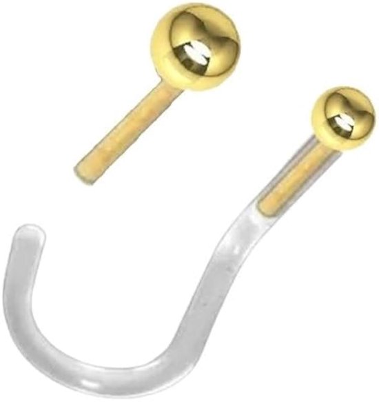 Neuspiercing I Plug In I Piercing Steker I Echt 585 massief geelgoud + Bio Plast I 1,0 x 6 mm I Kogel 1,5 mm I 46029-6 I