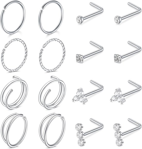 Neuspiercing, ring, dun, chirurgisch staal, spiraal, L, rechte