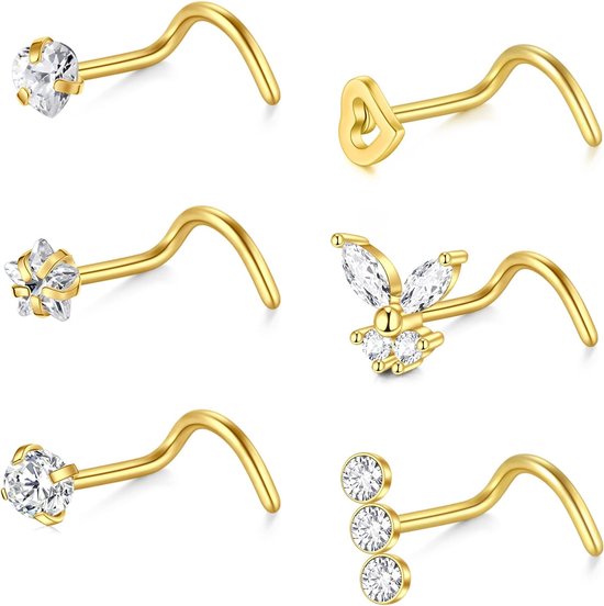 Neuspiercing van verguld zilver, 18 g, 7 mm, L-vorm, spiraal