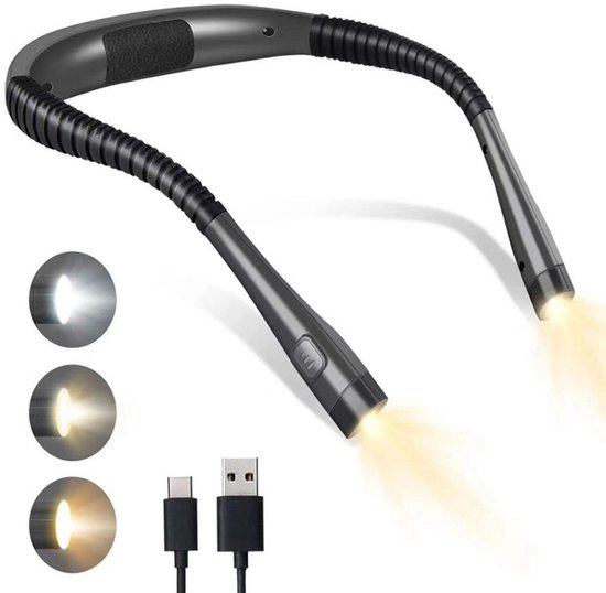 Nextora Neklamp - Nekleeslamp - Leeslampje voor Boek - Neklampje voor Haakwerk - Neklamp Oplaadbaar - Neklampje - Zwart van Merkloos