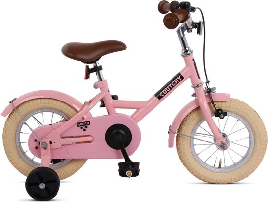 Nogan Dutchy Kinderfiets 14 Inch - Met Zijwieltjes - Verstelbaar Stuur & Zadel - Terugtraprem & V-Brake - Glans Roze van Nogan