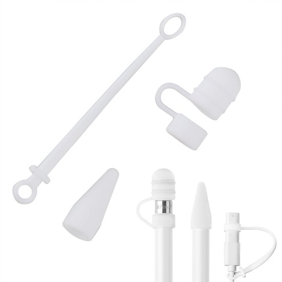 NTH products - Apple Potlood Hoesje - Siliconen Cap Houder - Anti-verlies Design - Wit - Geschikt voor iPad Pro - Inclusief Kabel Adapter Tether