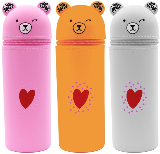 NTHProducts - Kawaii Pencil Case - Cute Pencil Case - 2-in-1 Soft Silicone - Kleur - Cartoon Pencil Case - Perfect voor School - 3 Stuks