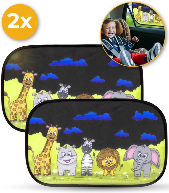 Nuvance - Zonnescherm Auto - 2 Stuks - met UV Protectie voor Baby en Kind - Zonwering Zijruiten - Zelfklevend - One Size - Dieren van Nuvance