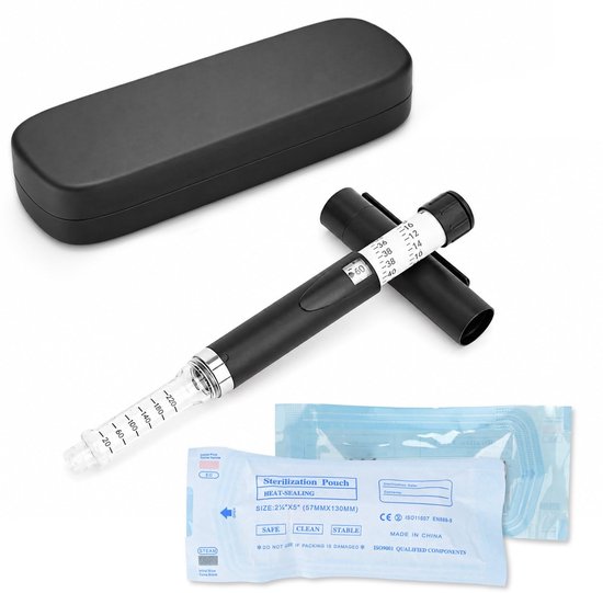 Omgoods - Herbruikbare Insuline Pen met Verstelbare Dosering - Draagbare 60 Eenheden Pen met 2 ml Cartridges (Zwart)