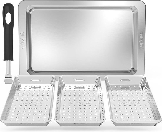 Onlyfire Grillmand Set - Geperforeerd Roestvrijstaal - BBQ Basket - Dienblad en Handgreep - Groenteschaal - Grillschaal - Groentemand - Vlees - Broodgroenten - HTML Content van Onlyfire