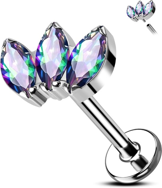 Oorbel Stud G23 Titanium Tragus Piercing Sieraden 16G Vooruit Kraakbeen Oorbellen Stud Conch Labret Lip Piercing Platte Rug Intern Schroefdraad Helix Sieraden 8mm voor Vrouwen