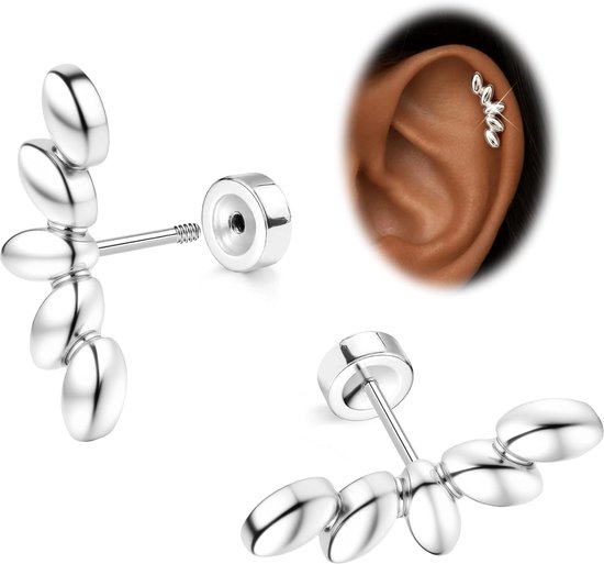Oorbellen voor dames, hypoallergene platte achterkant, 16 g, chirurgisch staal, opaal, CZ platte achterkant, voor helix, conch, tragus, daith