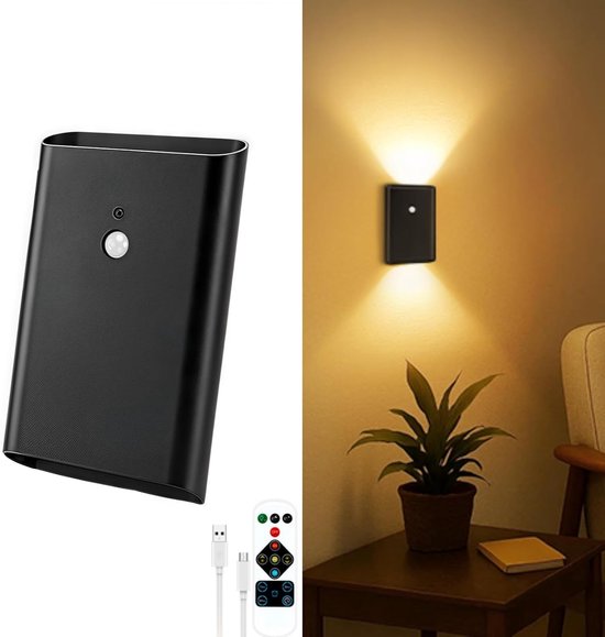 Op batterijen werkende wandlamp met bewegingssensor: oplaadbare wandlamp, bewegingssensor voor kastverlichting, magnetische trapverlichting, draadloze wandlampen voor binnen, nachtlampje voor de gang in de slaapkamer van Merkloos