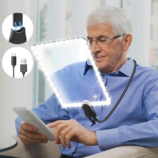 Oplaadbaar Vergrootglas met Licht - 5X Handsfree Vergrootglas voor Senioren met Flexibele Zwanenhals en Ultraheldere Lens van Merkloos