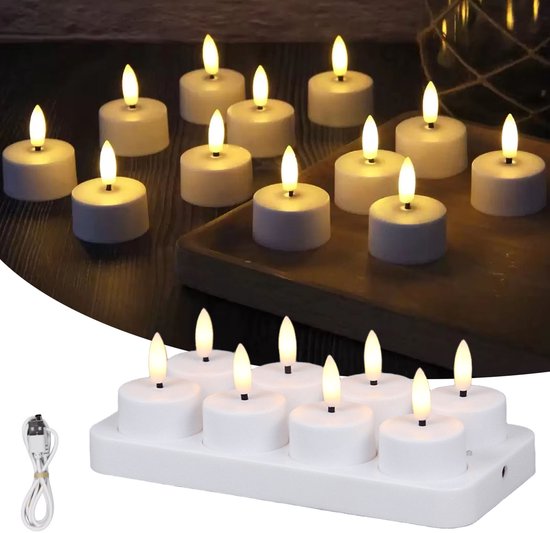 Oplaadbare LED-Theelichtjes - LED-Kaarsen Met Oplaadstation voor Thuis, Restaurants, Feestdagen en Bruiloftsdecoratie - 8 Kaarsen (Exclusief Afstandsbediening) van Merkloos