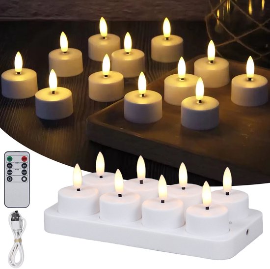 Oplaadbare LED-Theelichtjes - LED-Kaarsen Met Oplaadstation voor Thuis, Restaurants, Feestdagen en Bruiloftsdecoratie - 8 Kaarsen (Inclusief Afstandsbediening) van Merkloos