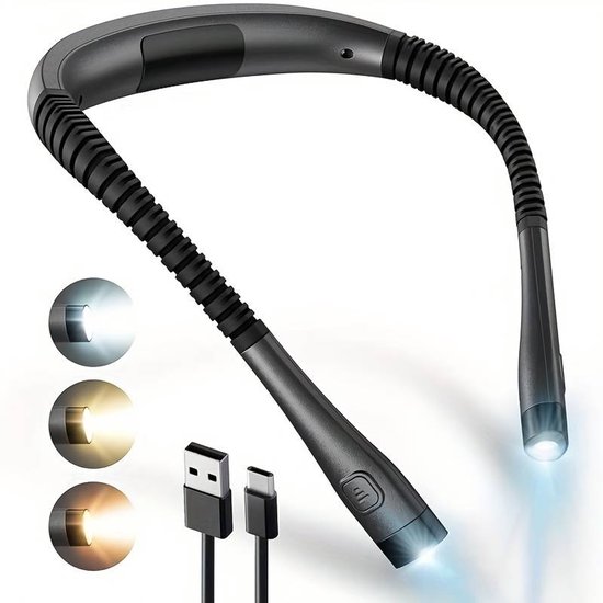 Oplaadbare neklamp - Flexibele LED-leeslamp, verstelbare handsfree leeslamp, dimbare lamp met 3 kleuren, geschikt voor lezen, handwerken, naaien en knutselen - Zwart van Merkloos