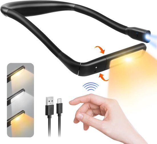 Oplaadbare nekleeslamp, 3 kleuren, leeslamp naast het bed, LED, opvouwbare arm, geschikt voor lezen, breien, repareren, kamperen van Merkloos