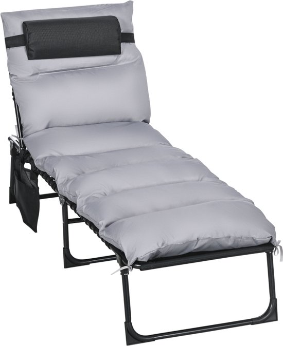 Opvouwbaar ligbed - Zonnebed - Relaxstoel - Tuinstoelen - Lichtgrijs - 58 x 189 x 32,5 cm van Merkloos