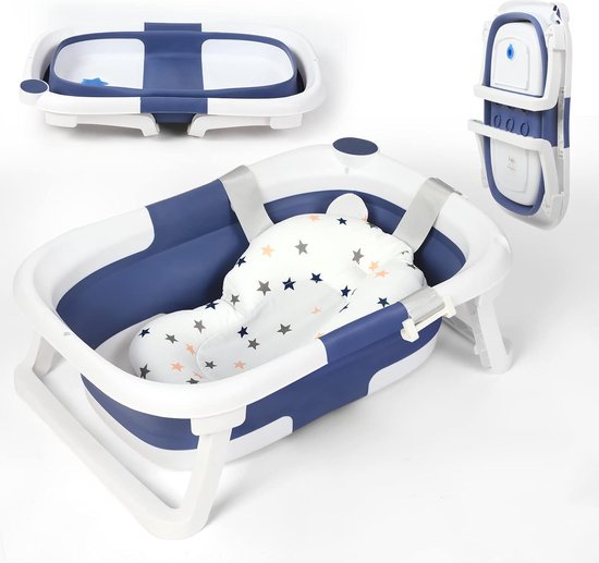 Opvouwbare babybad, badkuip baby - antislip standaard en draagbaar lichtgewicht badje, incl. badkussen, geschikt voor pasgeborenen en baby's van 0 tot 24 maanden van Luvion