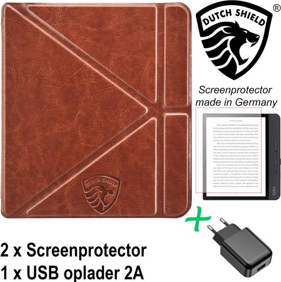 Origami Sleepcover Geschikt voor Kobo Sage Hoes Cognac Bruin + Screenprotector + Oplader * - ereader hoesje - cover van Origami