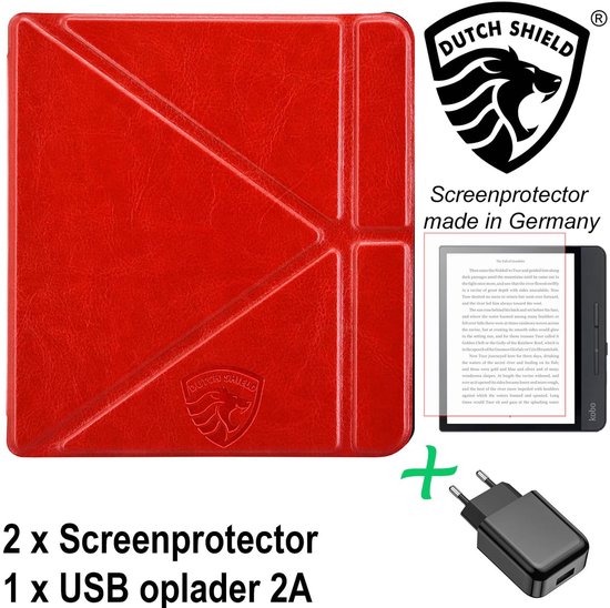 Origami Sleepcover Geschikt voor Kobo Sage Hoes Rood + Screenprotector + Oplader * - ereader hoesje - cover van Oktamer