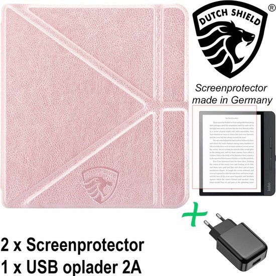 Origami Sleepcover Geschikt voor Kobo Sage Hoes Roze Goud + Screenprotector + Oplader * - ereader hoesje - cover van Origami