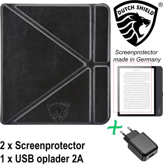 Origami Sleepcover Geschikt voor Kobo Sage Hoes Zwart + Screenprotector + Oplader * - ereader hoesje - cover van i12Cover