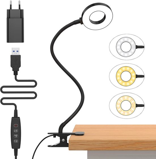 OUYLAF Leeslampje voor Boek - Leeslamp - Voor in Bed - leeslampje met klem - leeslampje voor in bed - USB Oplaadbaar - Boekenlamp - Bedlamp - lamp bed - Zwart van Merkloos
