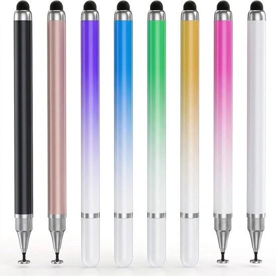 Paars blauw groen goud roze zilver zwart roségoud touchscreen pen stylus pen set 8 stuks dames heren met gradiënt kleur dubbele punt en rubber tip voor smartphone en tablet van Merkloos