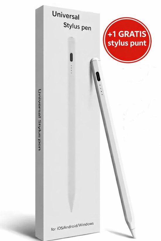 Parosso Universele Stylus Pen - Compatibel met iOS / Android / Windows - Precisiepunt - Oplaadbaar - Wit - Gratis Extra Tip