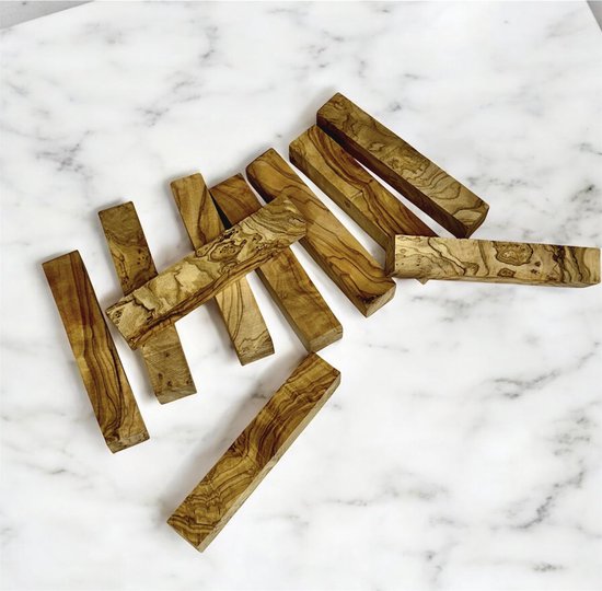 Pen Blanks van Olivenhout - Natuurlijke Structuur - 2x2x12 cm
