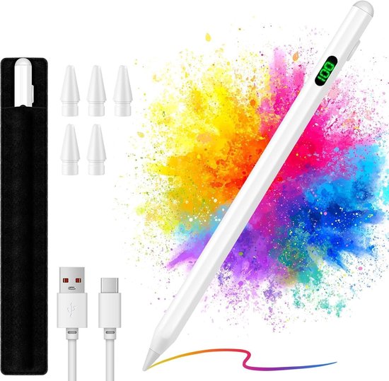 Pen voor iPad 2018-2024, stylus voor tablet met digitaal display, snel opladen, kantelgevoeligheid, compatibel met iPad 6/7/8/9/10, Air 3/4/5, Mini 5/6, Pro 11/12.9