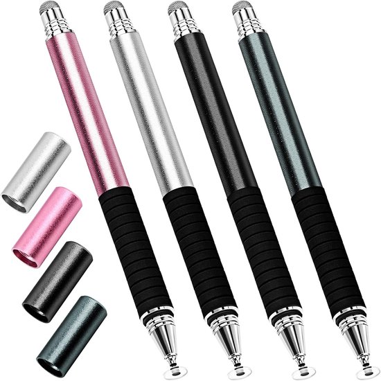 Pen voor tablet mobiele telefoon (4 stuks) invoerpennen voor iPad, Samsung touchscreen, GUUGEI 2-in-1 schijf-/vezelpunten, universele capacitieve pennen, rubberen grip in plaats van vingerbediening