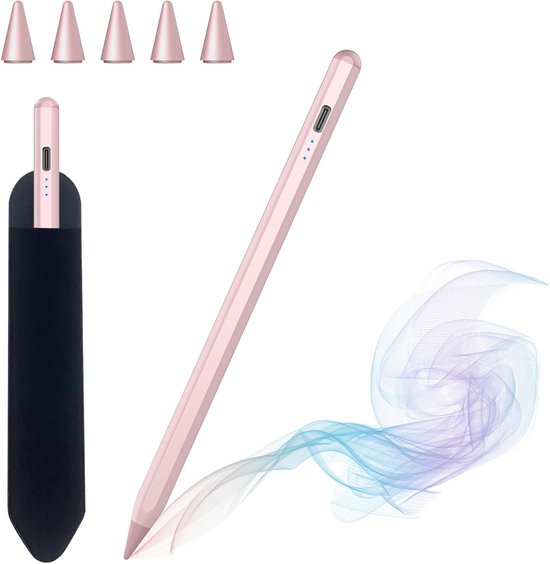 Pencil voor Apple, stylus voor iPad 2018-2025 met snel opladen, palmrejectie en kantelgevoeligheid, stylus voor iPad 11/10/9/8/7/6, Mini 6/5, Air 5/4/3/M2/M3, Pro 3/4/5/6/M4 generatie (roségoud)