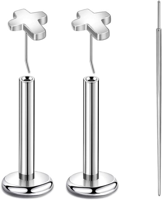 Piercing 16g (1.2mm) – G23 titanium pin stekker met kruis – 6 mm, 8 mm, 10 mm, 12 mm staaflengte – voor helix, tragus, cartilage, monroe, lippiercing – push-in zonder schroefdraad, incl.