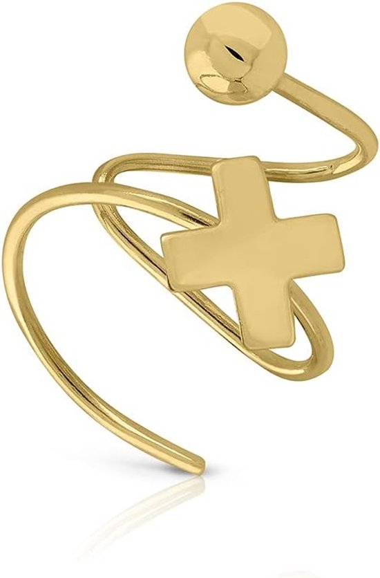 piercing Gold fijn goud gecertificeerd design veer met kruis en bal afmetingen 11 x 12 mm (4-5325)