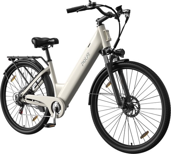 PIXAR Elektrische Fiets - Actieradius 40-50km - Motor 250W - Battery 36V13AH - Shimano 7 Versnellingen - 28 Inch E-Bike Stadsfiets - Wit van PIXAR