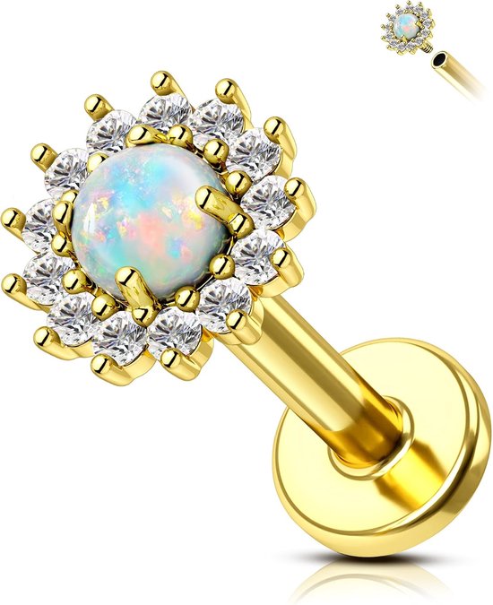 Platina oorbellen in de vorm van een opaalbloem voor labret, lip, tragus, medusa, chirurgisch stalen piercing sieraden voor dames