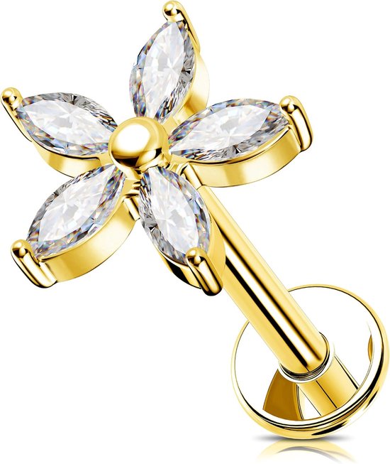 Platte Achterkant Oorbel Intern Schroefdraad Helix Oorbel Bloem Kraakbeen Piercing Sieraden Titanium Tragus Stud
