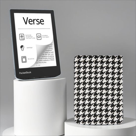 PocketBook Verse Bright Blue + Zwart/wit geruit PocketBook hoesje van PocketBook